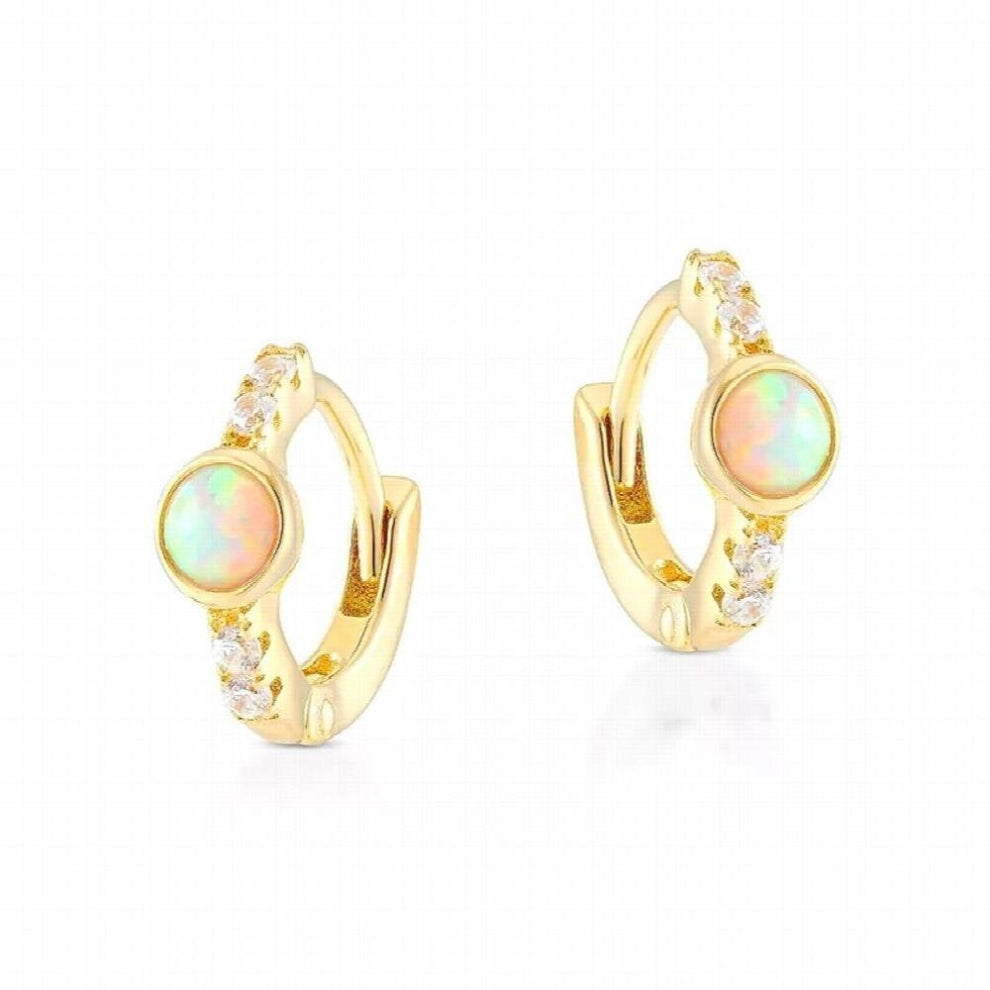 925 Sterling Silver Green Opal CZ Zircons Pave Setting Huggie Earrings For Women Versatile 9mm Circle Cartilage Hoops