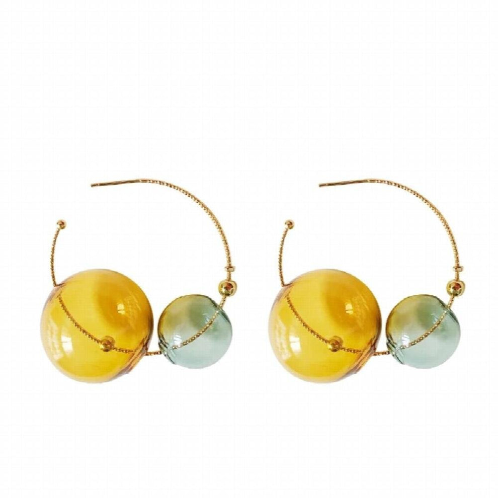 Fresh Glass Ball Hoop Earrings For Women Yellow Green Bubble Earrings Jewelry Earings Femme Bijoux