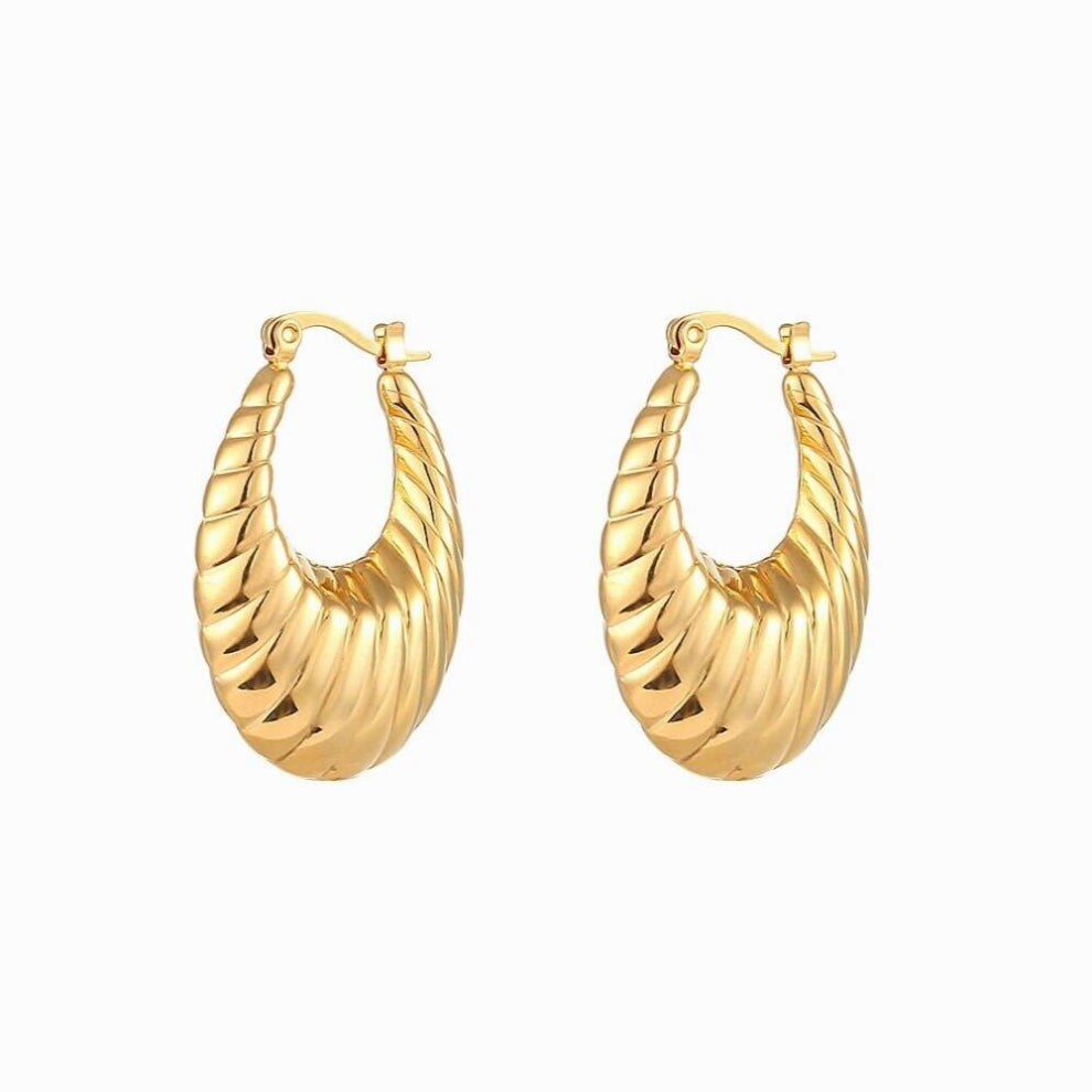 Exaggerate Female Stylish Hollow Oval Round Texture Croissant Hoop Earrings Stainless Steel PVD Plating Hoops