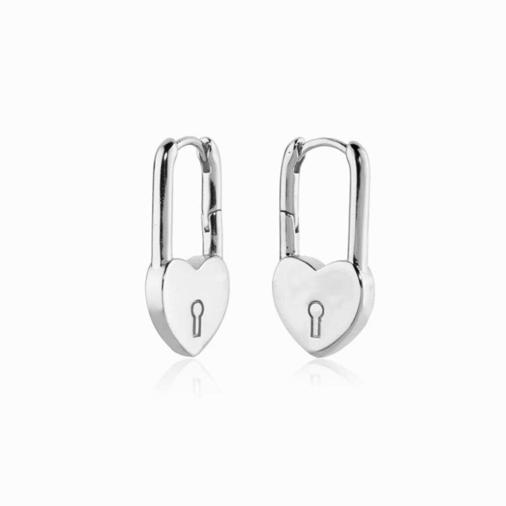 100% 925 Sterling Silver Lock Coeur Earring Hoops Clips Piercing Fine Jewelry Heart Clips Clasp Fine Jewelry