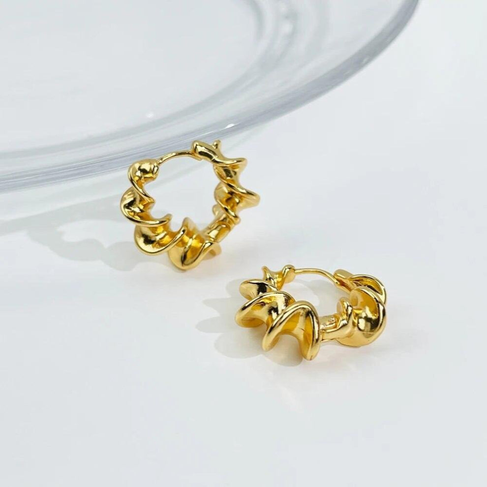 PerisBox Vintage Gold-Silver Geometric Spiral Twisted Hoop Earrings Brass Hoops Earring For Women Jewelry