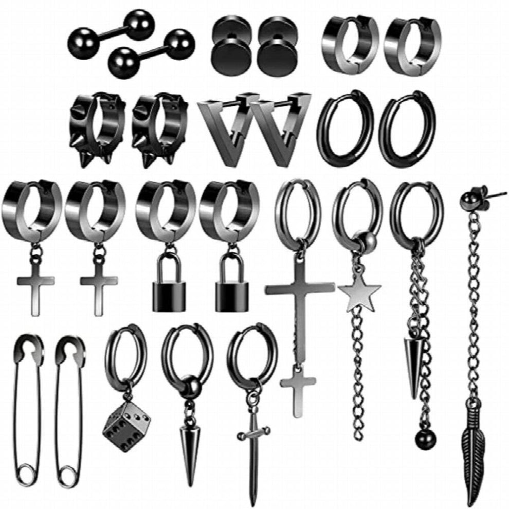 25pcs Stainless Steel Cross Dangle Earrings Hinged Hoops Long Chain Earrings Men Women Punk Earrings Jewelry Piercings