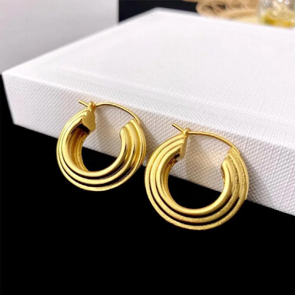 Top 3D Spiral Style C Shaped Circle Earrings Stainless Steel Ladder Hoops For Women INS Jewelry