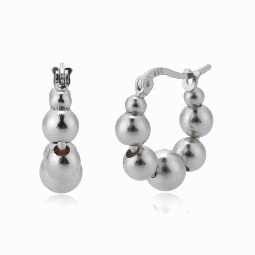 100% 925 Sterling Silver Beads Hoops Women Circle Round Earring Fine Jewelry For Party Piercing