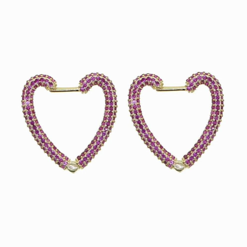 Boho Heart Shaped Ear Rings Rainbow CZ Crystal Paved Setting Hoops Earrings for Women Jewelry