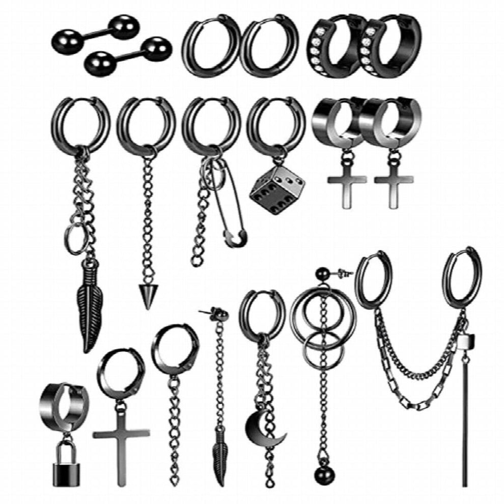 20pcs Stainless Steel Cross Dangle Earrings Hinged Hoops Long Chain Earrings Men Women Punk Earrings Jewelry Piercings