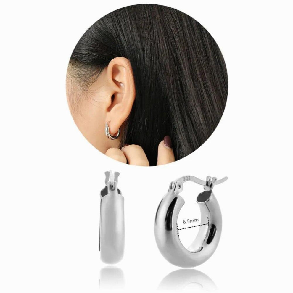 925 Sterling Silver Hollow Hoops Two Size Circle Round Plain Piercing Rock Punk Pendiente Ohrringe Jewelry