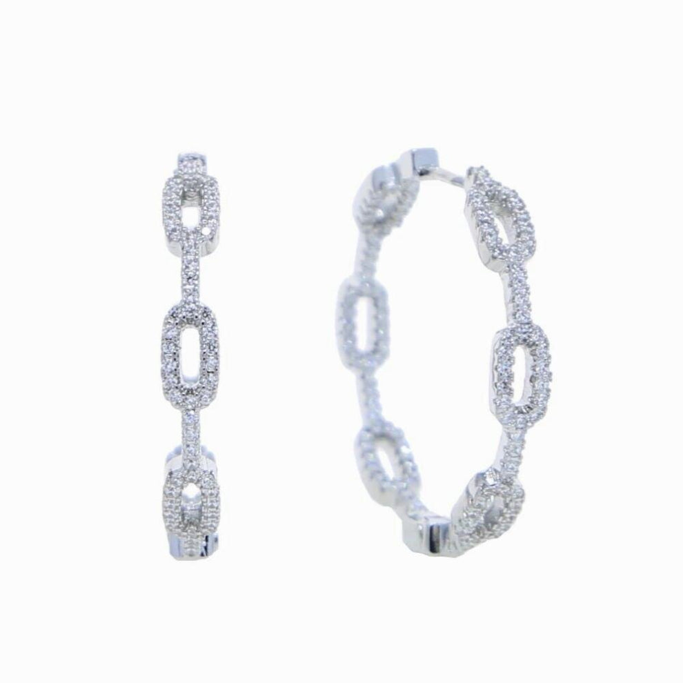 Classic Micro Pave CZ 30mm Hoop Earring For Women 5A Cubic Zirconia Open Link Chain Shaped Circle Hoops