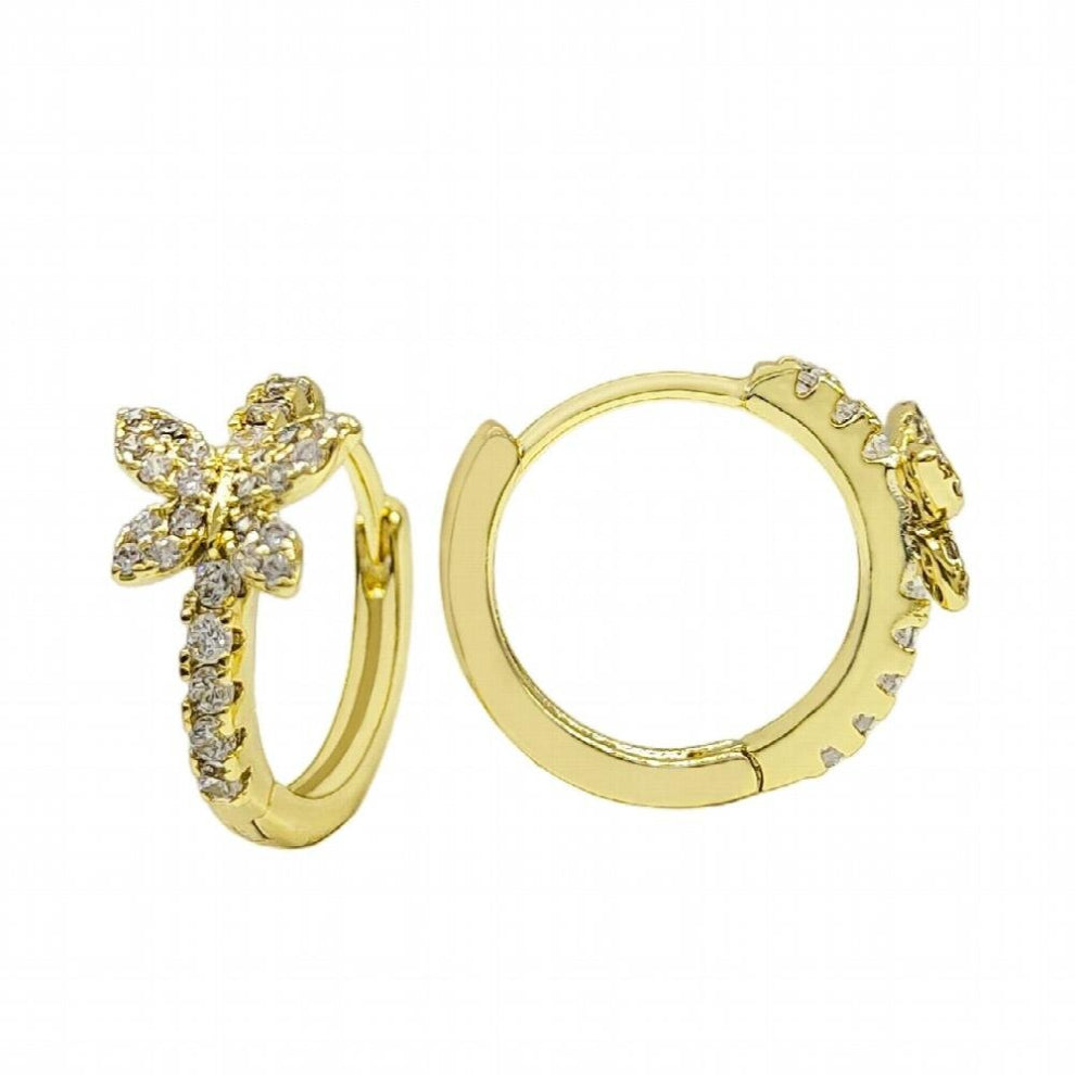 Agsnilove Cubic Zirconia Hoop Earrings Butterfly 14K Plated Lightweight Hoops for Women All-day Wear Party Jewelry