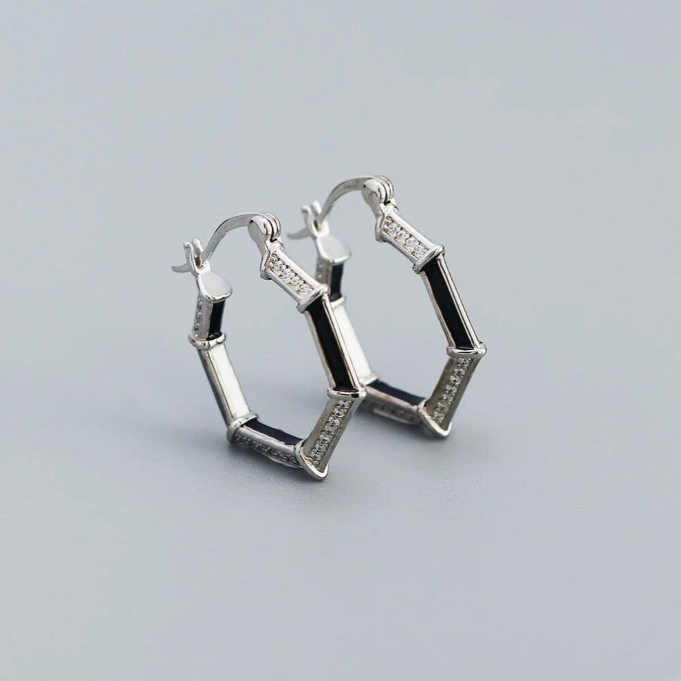 F.I.N.S 925 Sterling Silver Enamal Zircon Hoops Geometric Piercing Punk Jewelry Womens Fine Jewelry Earrings