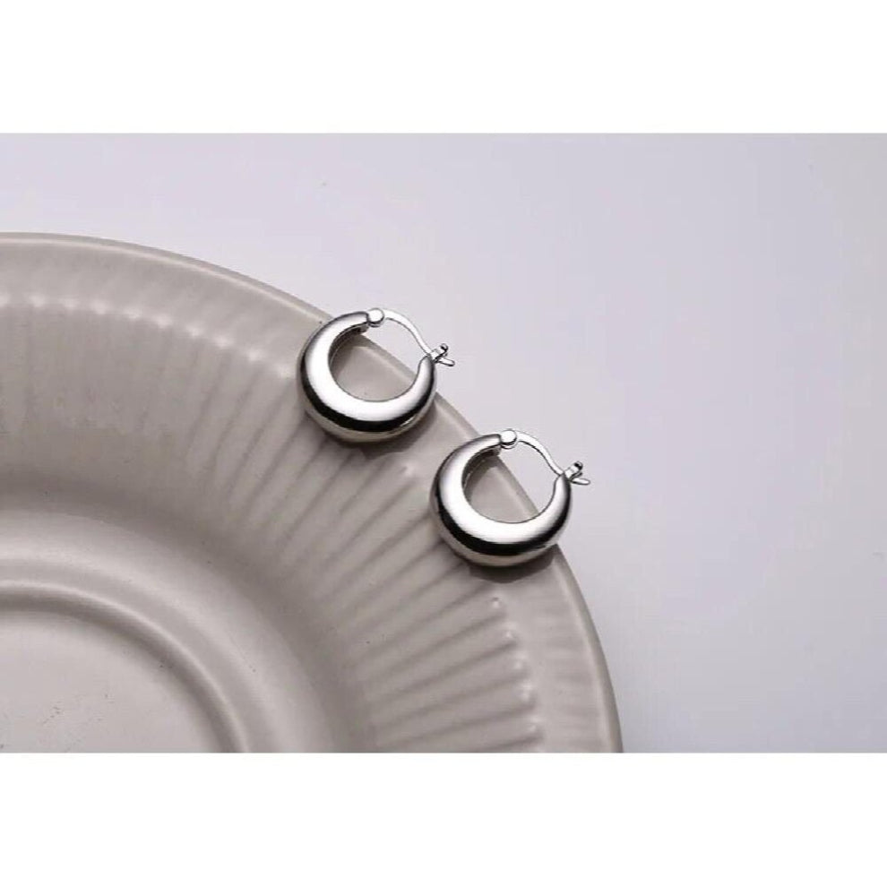925 Sterling Silver Round Glossy Hoop Earrings for Women Minimalist Earrings Ladies Statement Jewelry