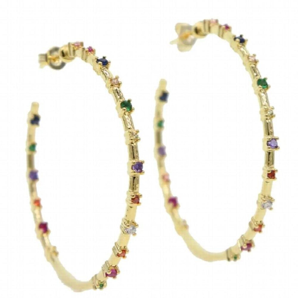 Big Earring Hoops Rainbow Cubic Zirconia Setting Colorful CZ Circle Huggie For Women Gorgeous Women Earring