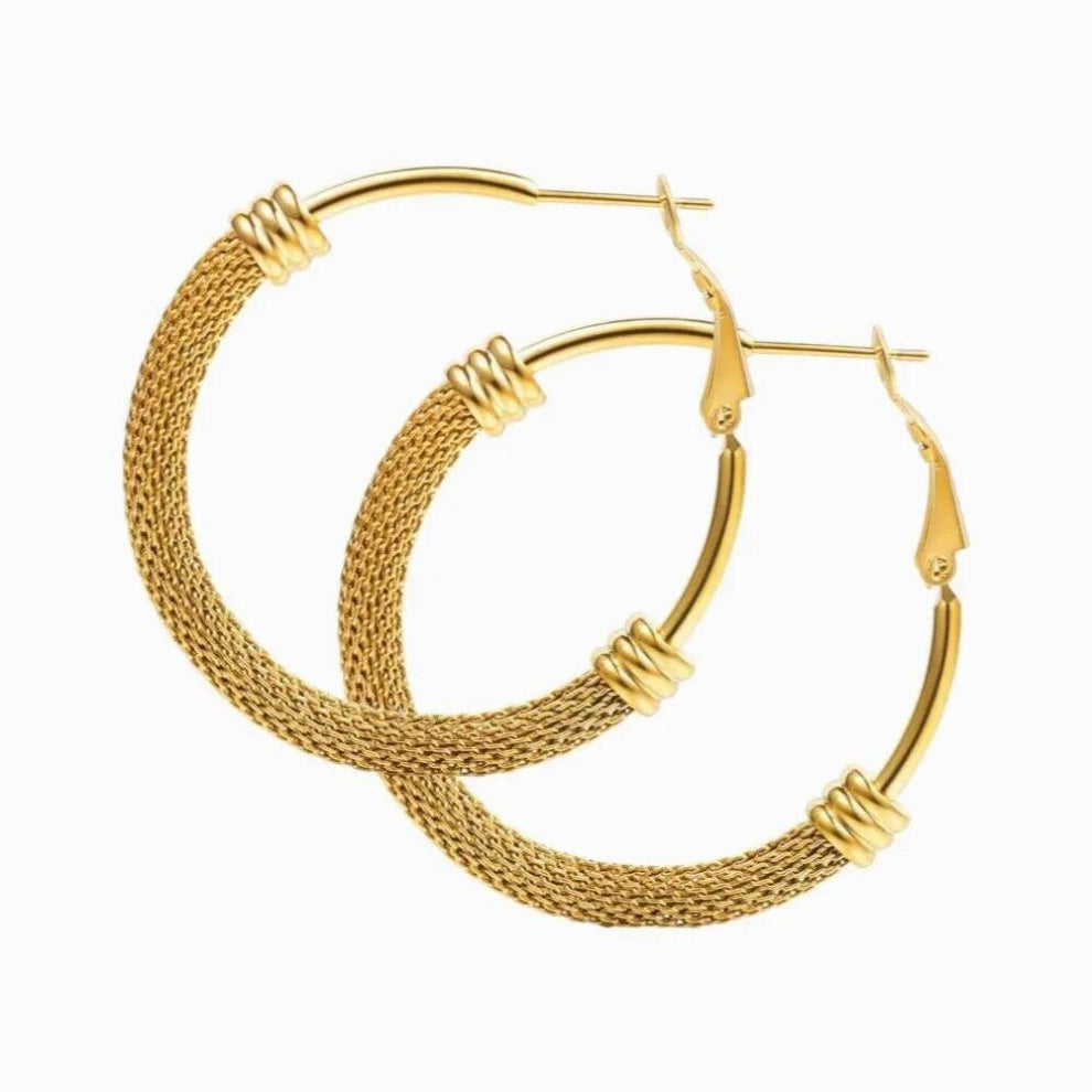 Collare Hoop Earrings For Women Gold-Black Mesh Hoops 316L Stainless Steel Earring Jewelry E036