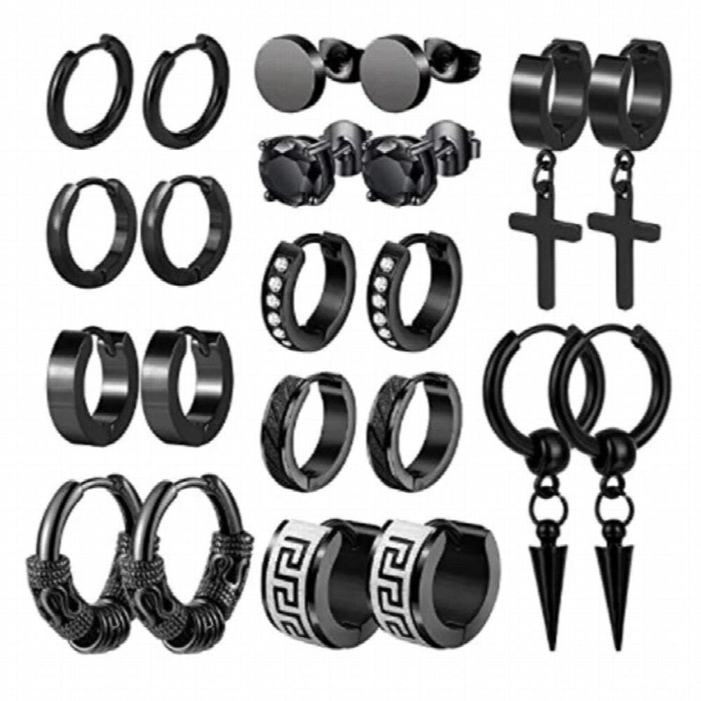 11pairs Huggie Earrings Hinged Hoops Stainless Steel Cross Dangle Earrings Men Women Punk Jewelry Piercings