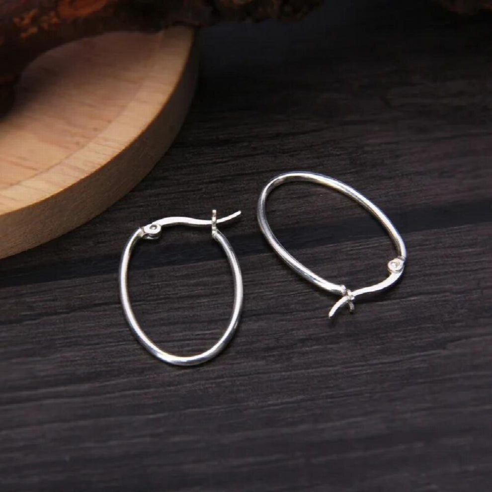 Oval Hoops Earrings for Women Minimalism Twists Plain Silver Earrings Real 925 Sterling Silver Brincos