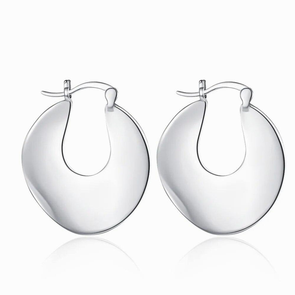 F.I.N.S Minimalist S925 Sterling Silver Hoop Earrings Glossy U-shaped Wave Piercing Ear Fine Jewelry Women Accessories