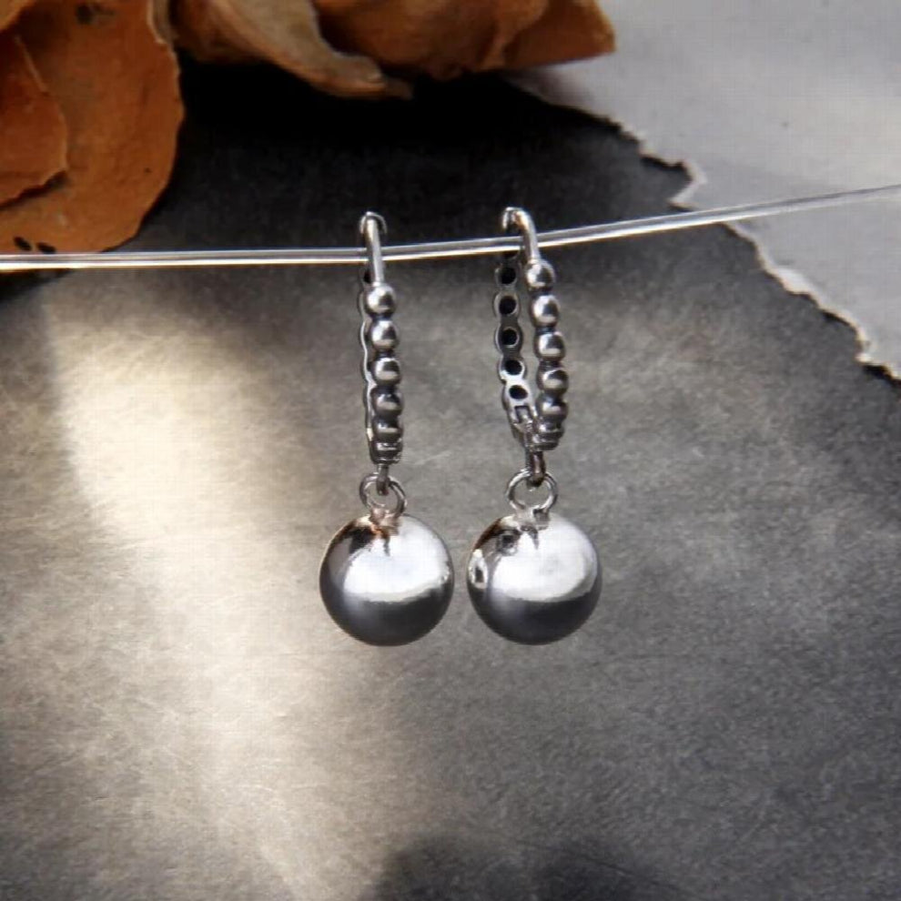 Glossy Silver Balls Dangle Earrings for Women Lovely Girls Students Hoops Earrings 925 Sterling Silver Brincos Bijoux