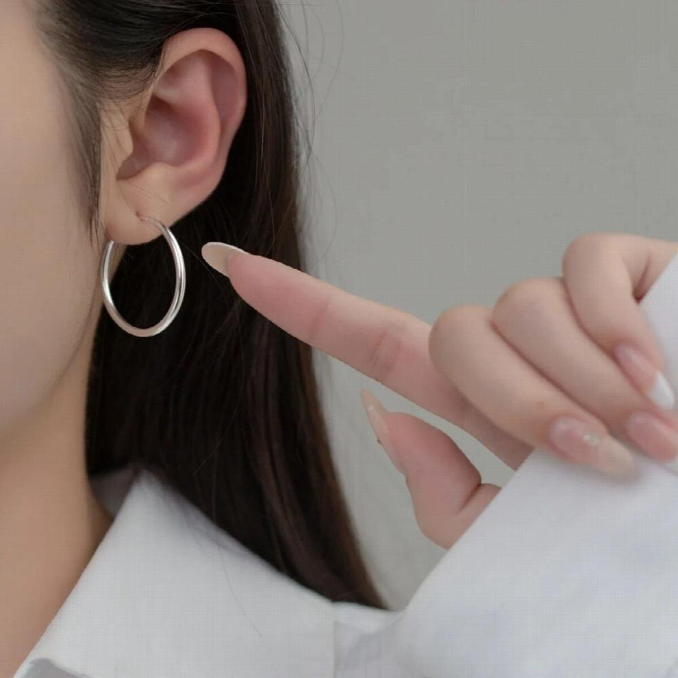 925 Sterling Silver Round Hoop Earrings Glossy Circle Hoops Hypoallergenic Jewelry for Women