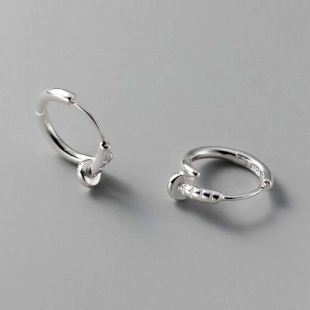 925 Sterling Silver Nail Shape Hoop Earrings Round Small Huggie Hoops Fine Jewelry for Women