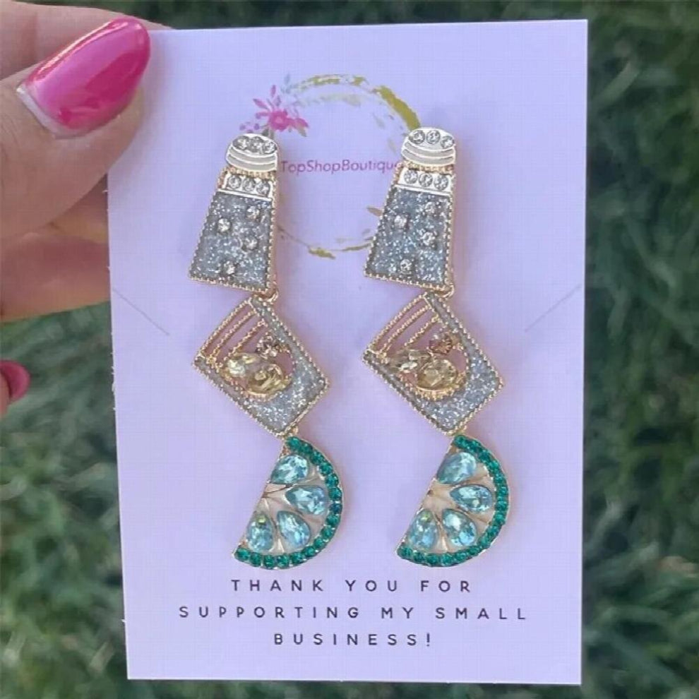 Rhinestone Tequila Wine Cup Earrings Bartender Earrings Girls Night Earrings Drink Earrings Salt Lime Wine Earrings Gift To Her