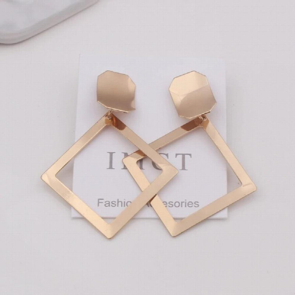 Statement Geometric Round Heart Pendant Earrings For Women Silver Glossy Metal Big Drop Ear Jewelry Gift