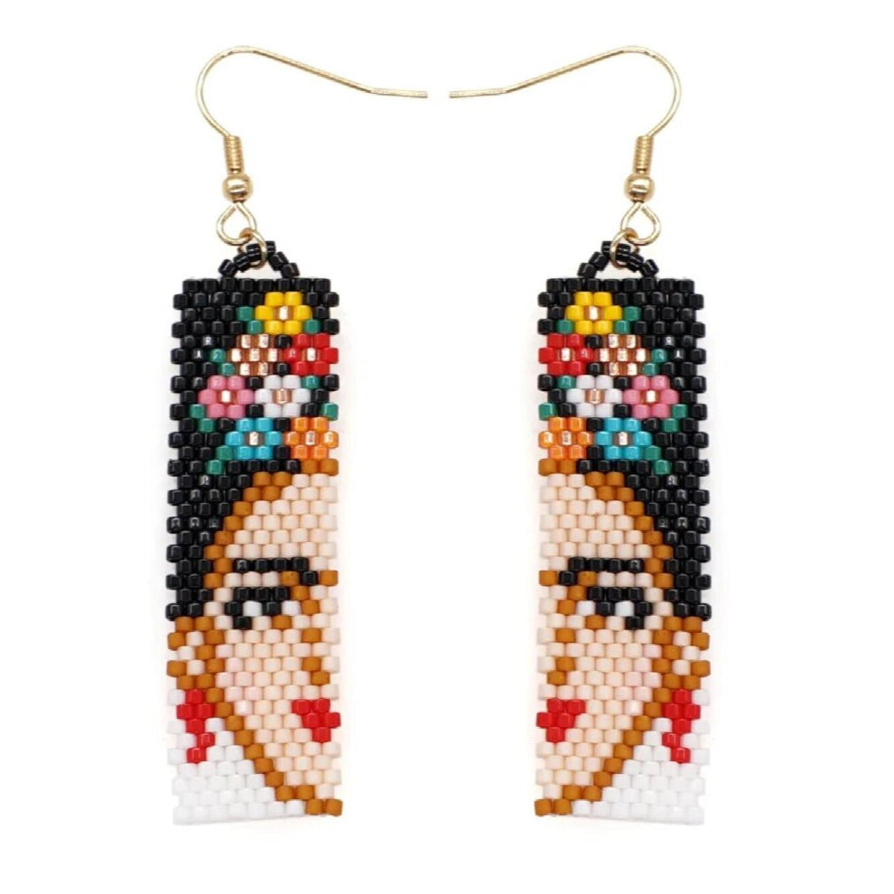 Rice Bead Earrings Hand knitting head portrait Beading Bohemia geometry Retro maam Fringe Earrings