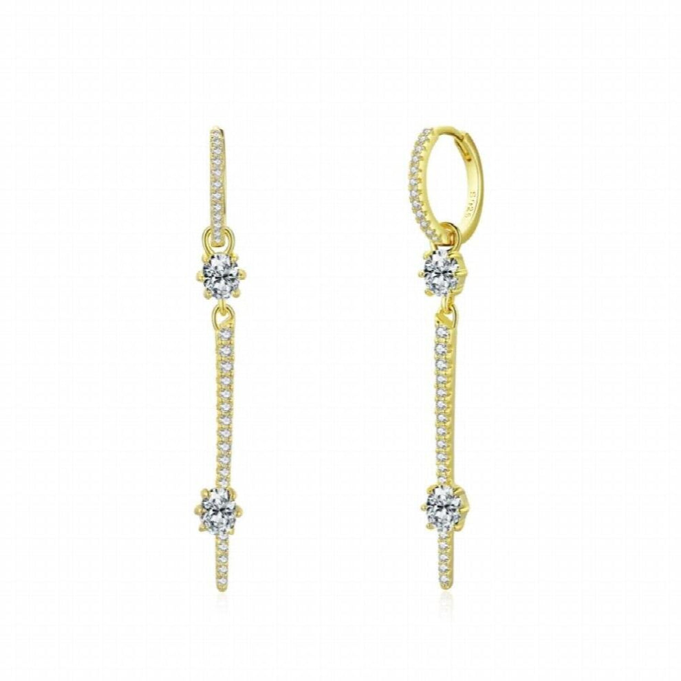 925 Sterling Silver Clear CZ Swing Drop Hoop Earrings For Women Wedding Statement Fine Jewelry