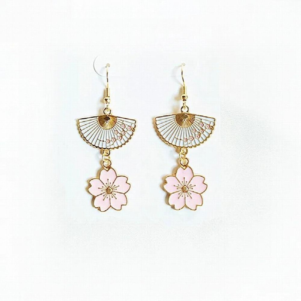 10 pair - jewelry accessories metal enamel flower sakura fan earrings