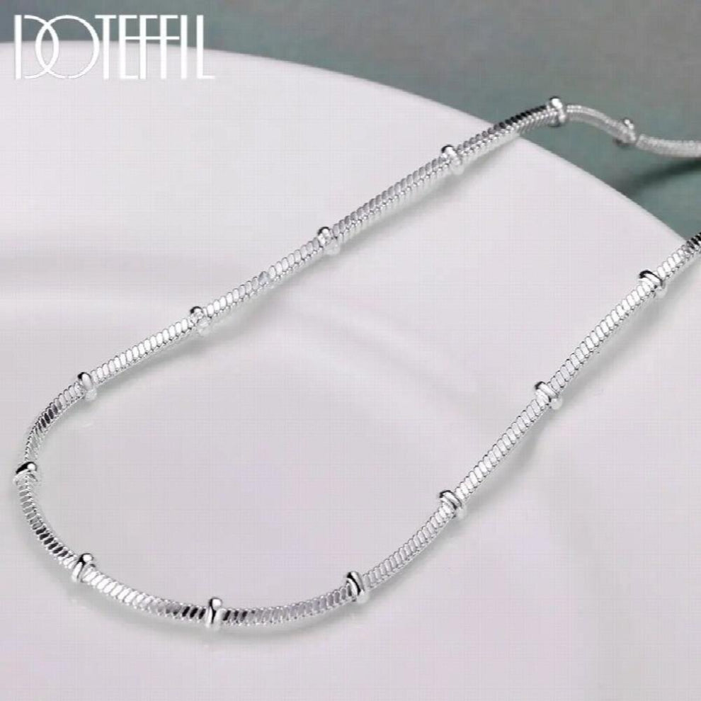 925 Sterling Silver 18-20 Inch 1.2-2mm Snake Chain Beads Necklace For Women Man Wedding Engagement Jewelry