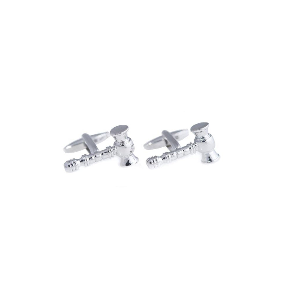 International  Rhodium Plated Gavel Design Cufflinks - Silver