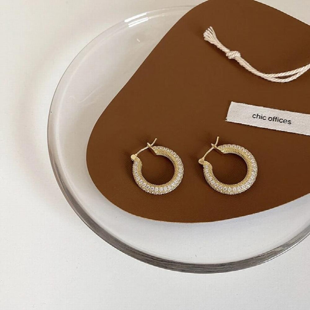 Vintage Full Zircon Silver Blingbling Hoop Earrings for Women Party Chunky Crystal Hoops Statement Earring