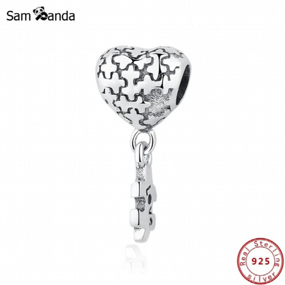 100% 925 Sterling Silver Bead Charm Love Puzzle Pendant Charms Heart Fit Bracelets Necklaces Women DIY Jewelry Making
