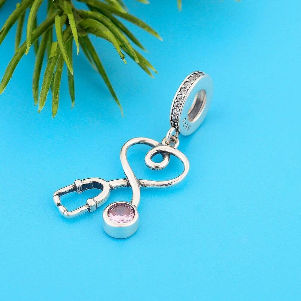 Stethoscope Dangle Charm for Charm Bracelet Necklace Women Jewelry Making 925 Sterling Silver Shinning Kids Toys Beads
