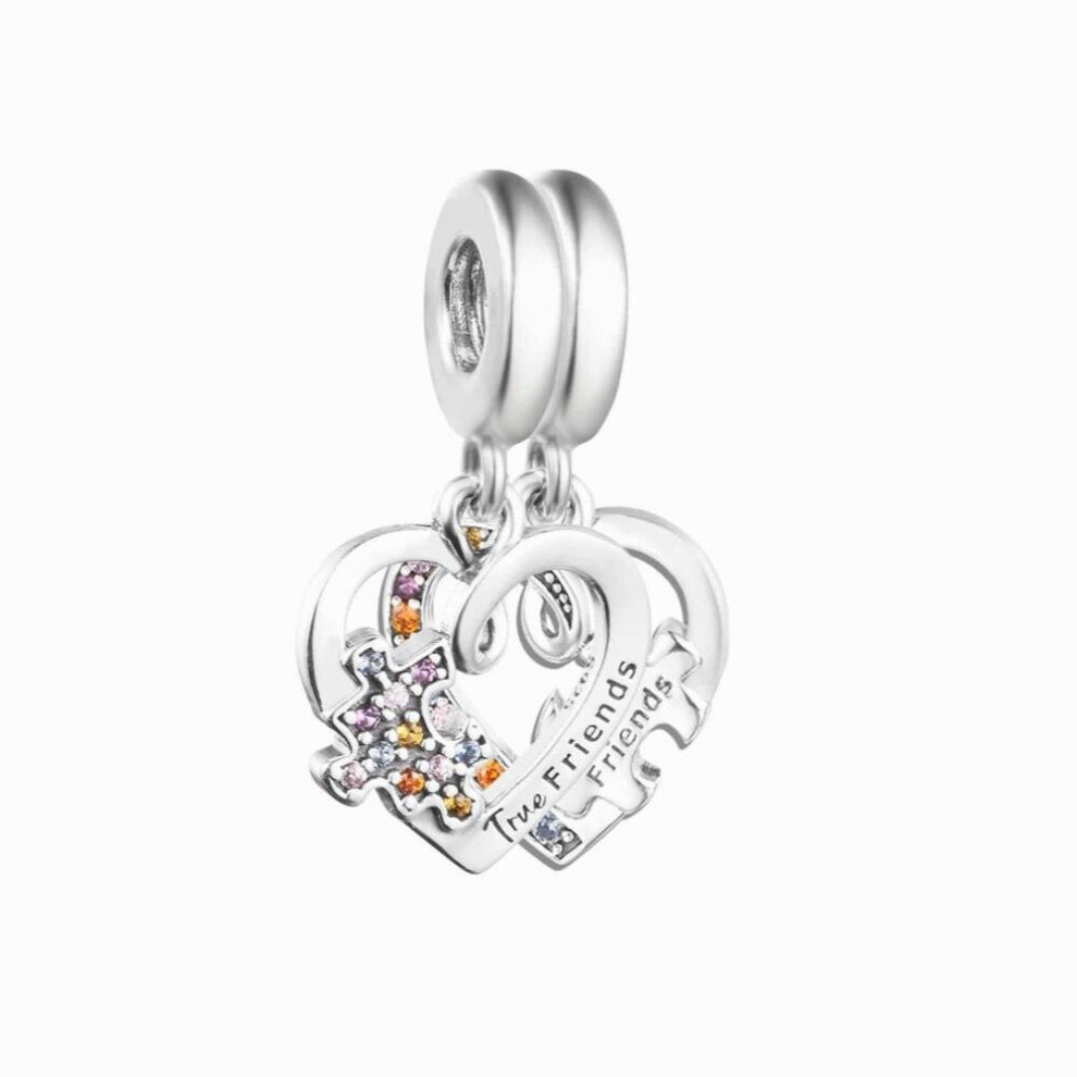 925 Sterling Silver Puzzle Piece Hearts Splittable Friendship Beads Pendants Fit European Charm Bracelet Jewelry for Women