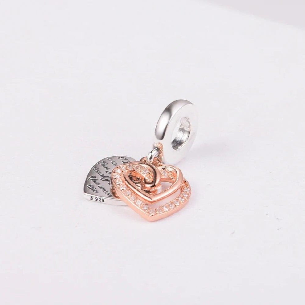 Fits European Charms Bracelet 925 Sterling Silver Entwined Hearts Double Dangle Beads for Jewelry Making Women Pendants DIY Gift