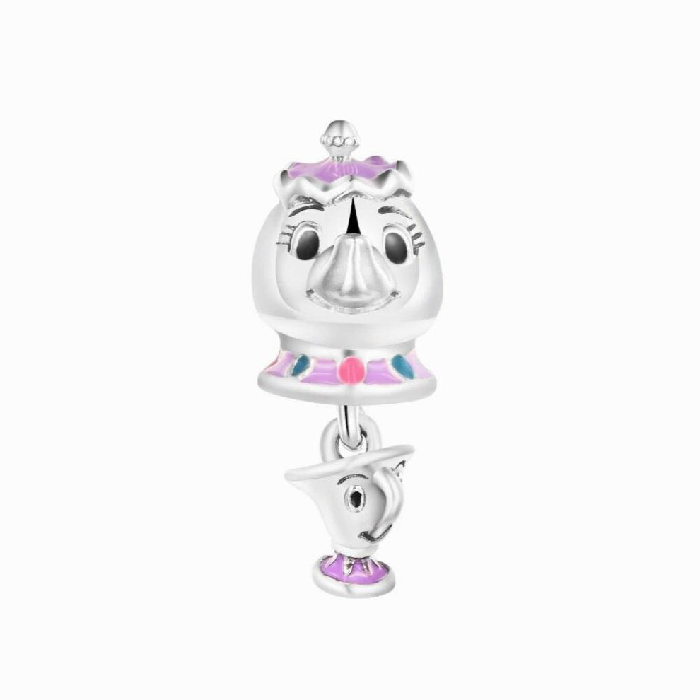 Fits Europe Bracelets Mrs.Potts and Chip Dangle Charms 925 Sterling Silver Woman DIY Beads for Jewelry Making