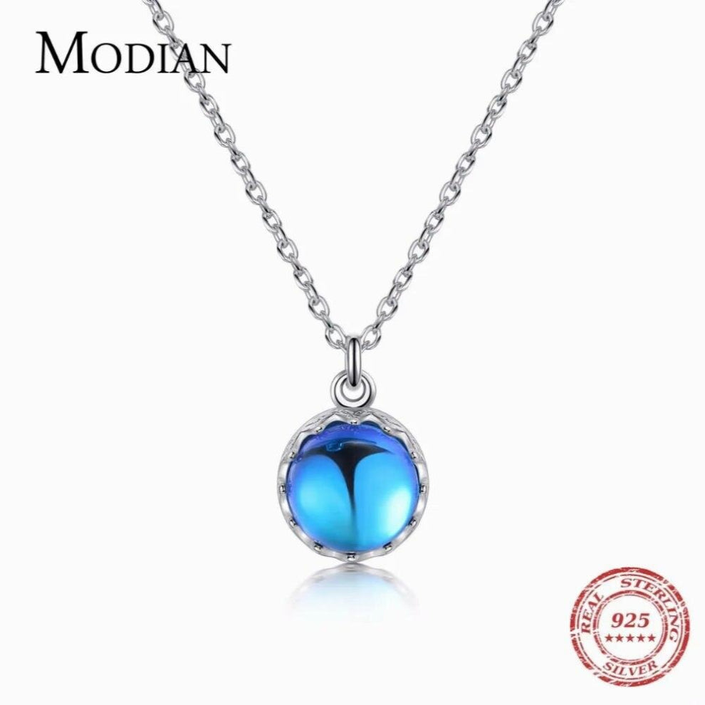 100% 925 Sterling Silver Crown Crystal Sparkling Necklace For Women Classic Swing Ball Pendant Silver Jewelry