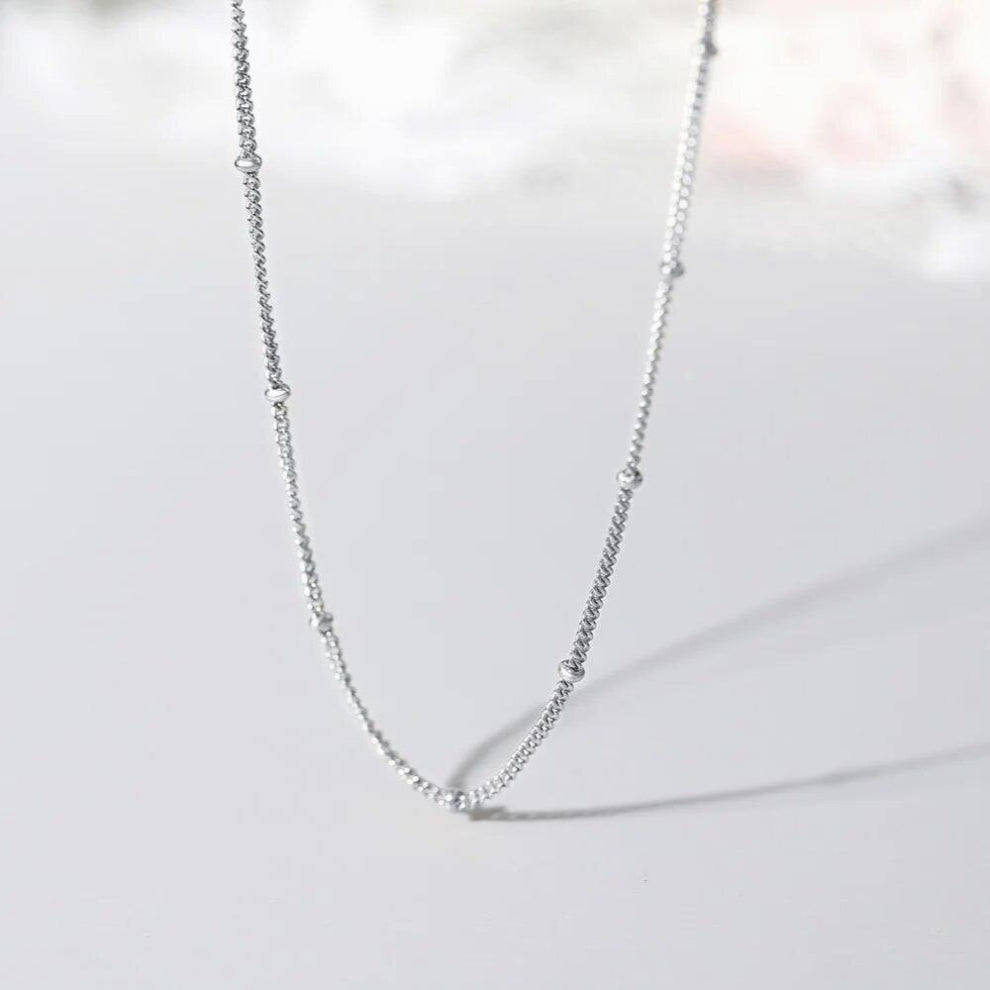 925 Sterling Silver Necklace For Women Beads Chain Chokers Necklace K Plated NL023