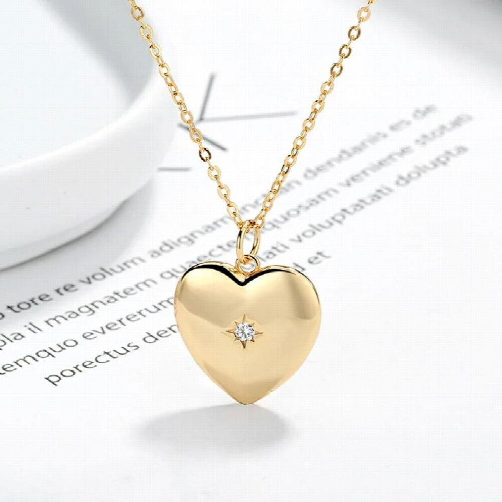 925 Sterling Silver Glossy Heart Pendant Necklace Zircon Chain Necklace for Women Party Jewelry