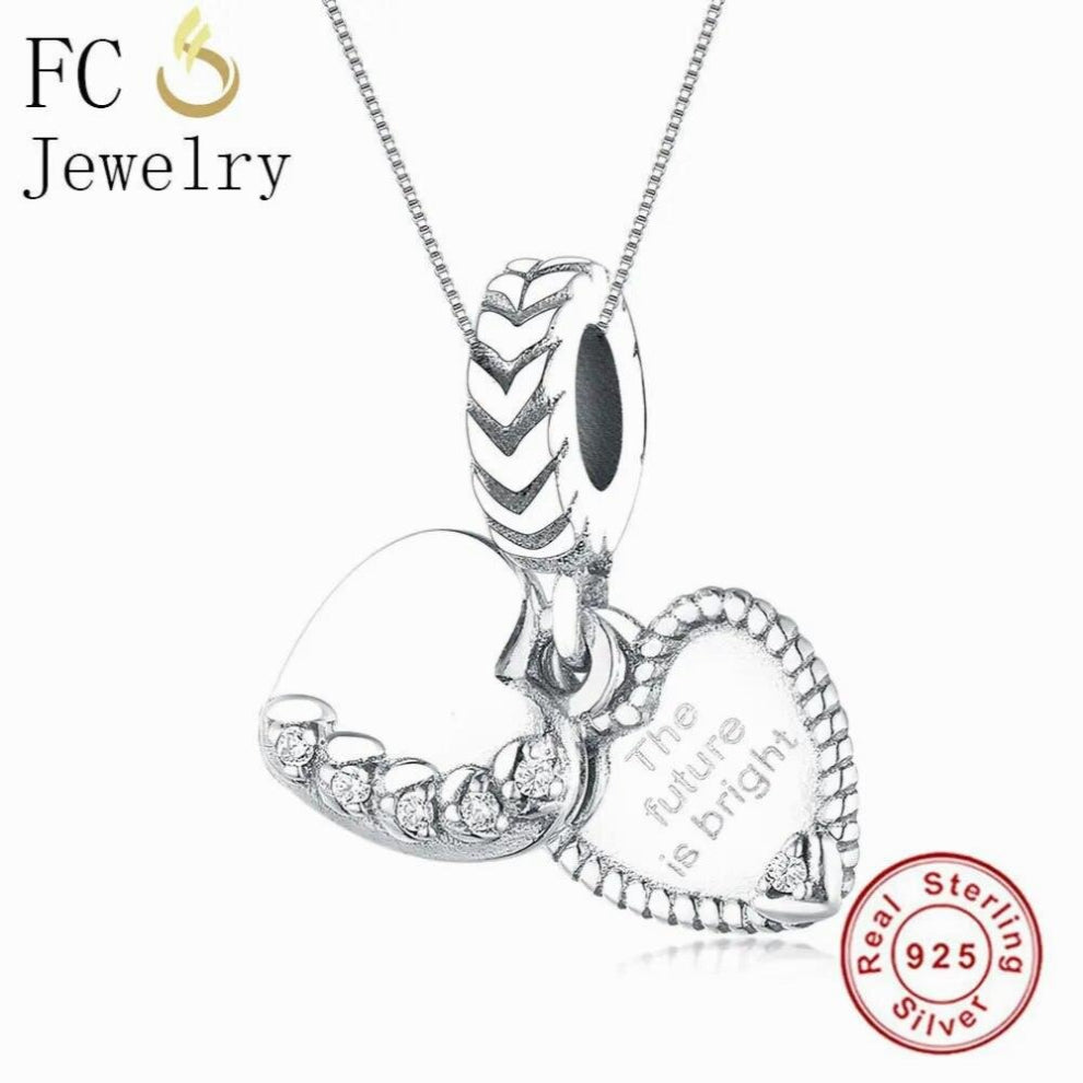 Jewelry 925 Sterling Silver Letter The Future is Bright Couple Heart Pendant Necklace Chain European Women Chokers Trinket