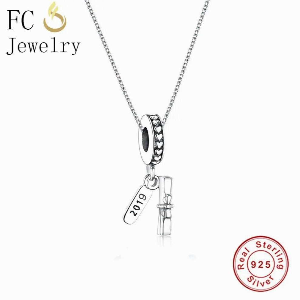 Jewelry 925 Sterling Silver Letter Kralen Doctorial Book Pendant Necklace Chain Women Girl Child Chokers School Trinket