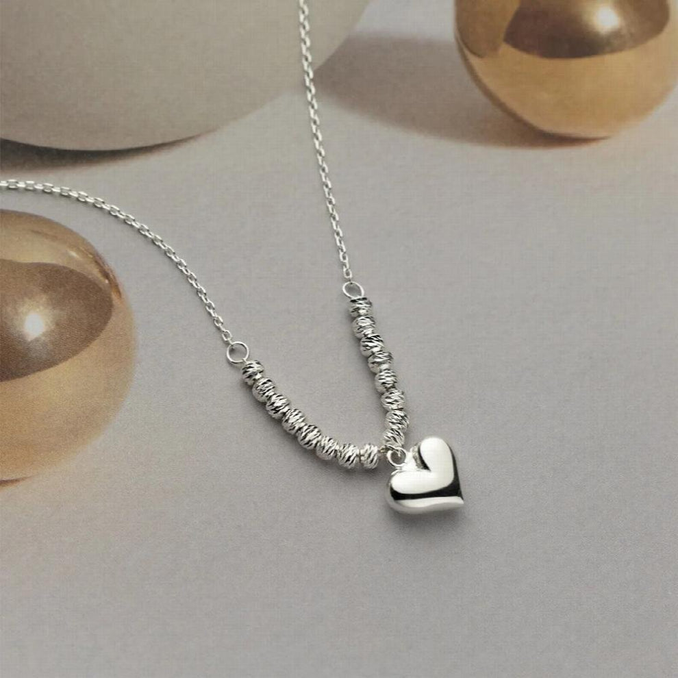 925 Sterling Silver Glossy Heart Stripe Beads Necklace For Women Personality Summer Collarbone Chain