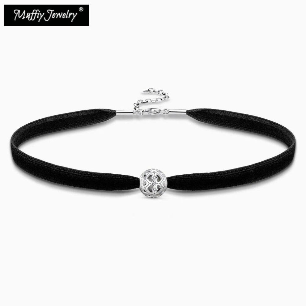 Hearts Beads Chokers Necklace,Europe Style European Romantic Gift Jewelry in 925 Sterling Silver For Women Girls