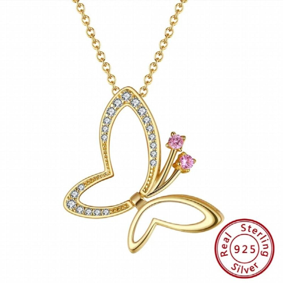 14K Plated 925 Sterling Silver Butterfly Pendants Necklace 2 Wearring Options Pendant Neck Chain Jewelry SN293