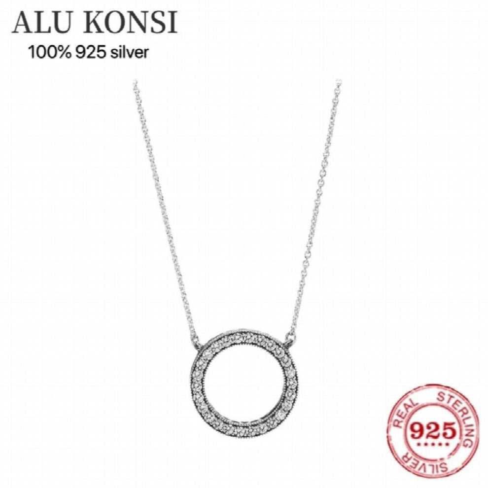 Hot 100% 925 Sterling Silver Fit pan big circle necklaceFor Women DIY Jewelry wedding