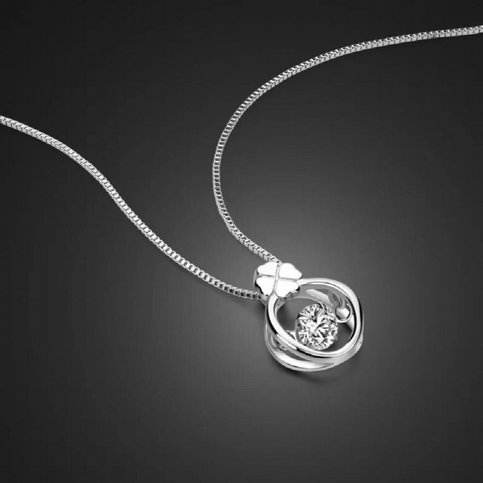 womens sterling silver jewelry.Elegant solid 925 silver clover pendant necklace.Fashion 5A cubic zircon girls neckla