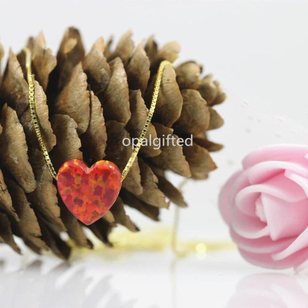 OP45 red Heart opal pendant necklace heart necklace chokers necklaces for women 925 sterling silver jewelry love