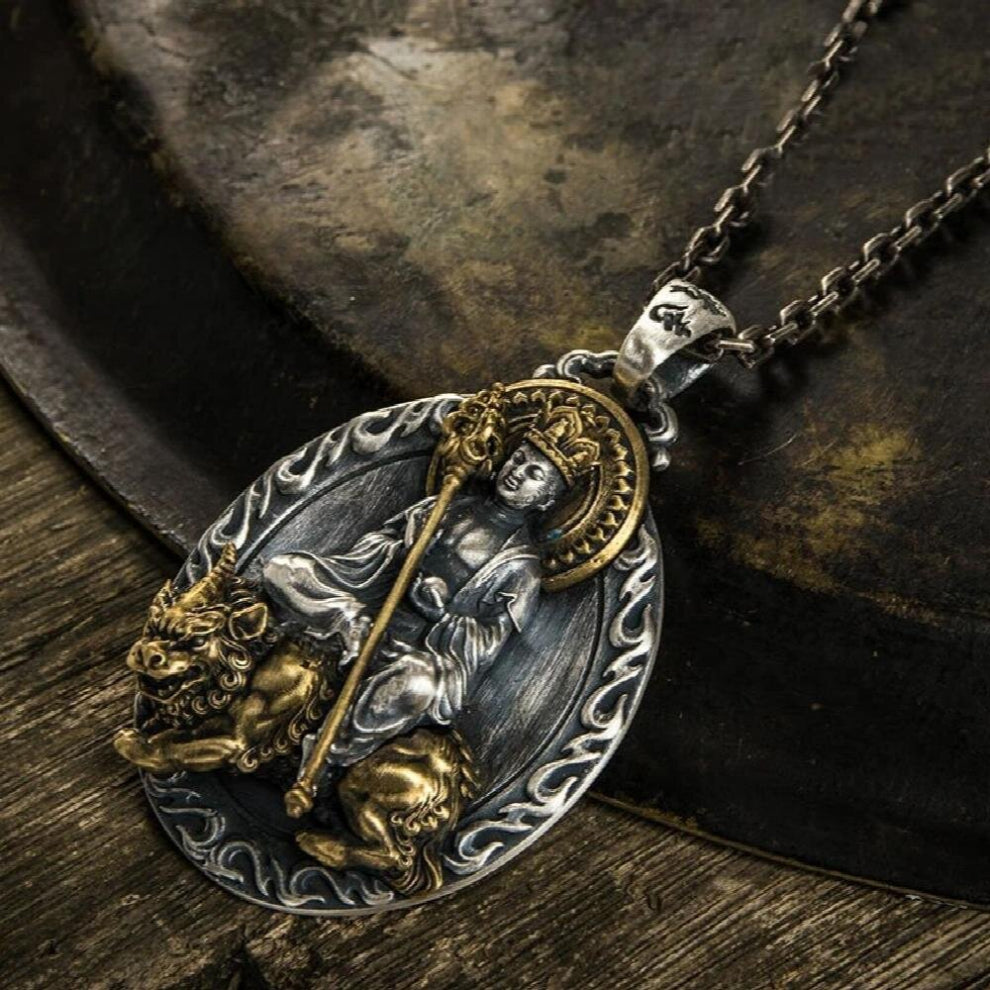 Retro Pendant Mens Samantabhadra Manjusri Buddha Statue Guanyin Bodhisattva Necklace Men And Women Jewelry Accessories