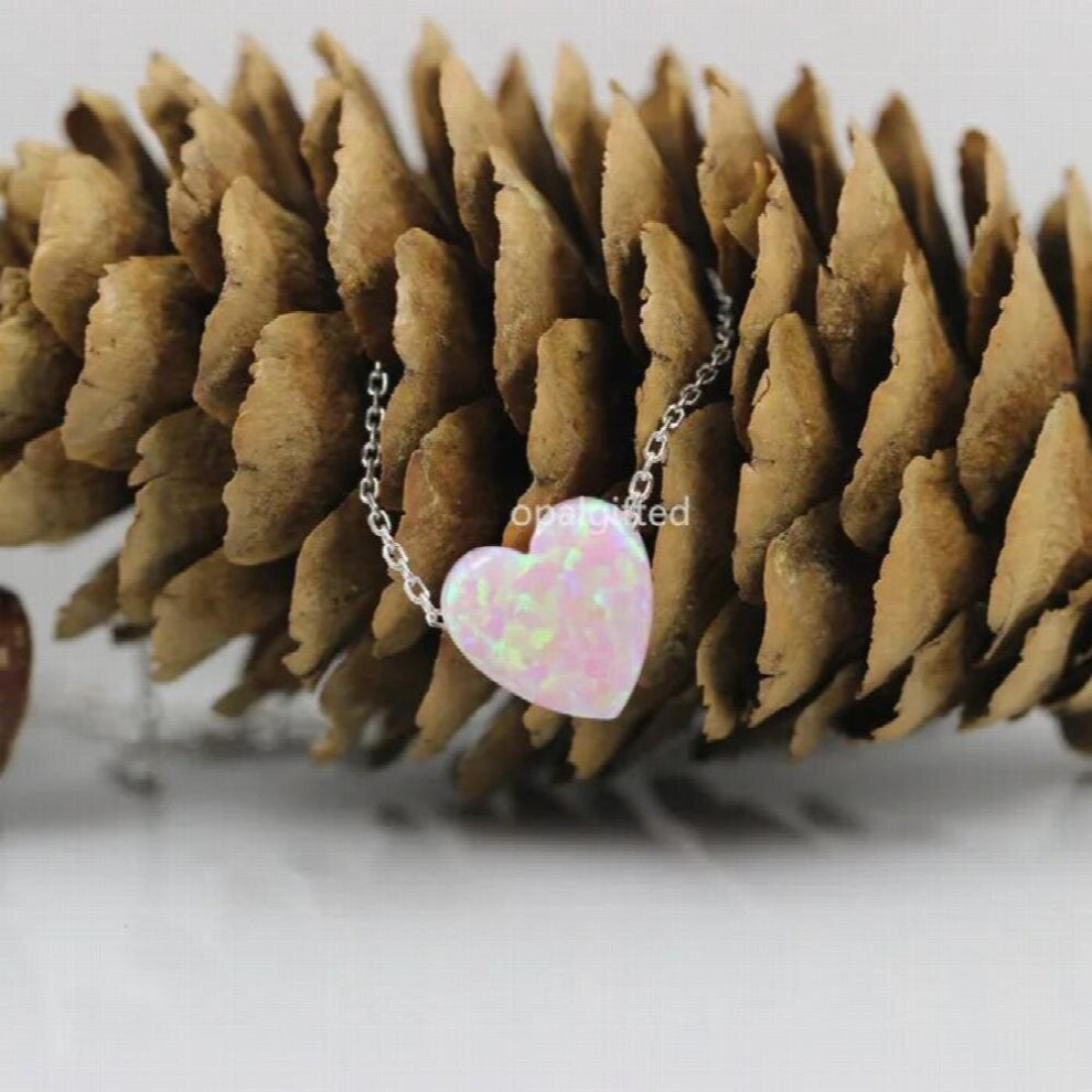 Synthetic op08 Opal heart pendant fire opal stone necklace jewelry chokers necklaces for women 925 sterling silver necklace