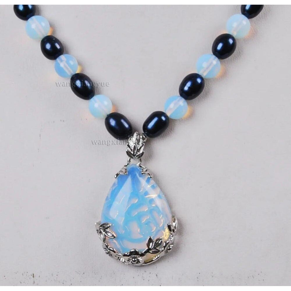 Akoya Cultured Pearl-Sri Lanka Moonstone pendant(28x35mm) necklace 18inch